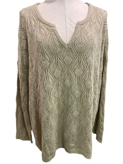 Size 3X peace love world Womens Taupe Loose Knit V-Neck Sweater