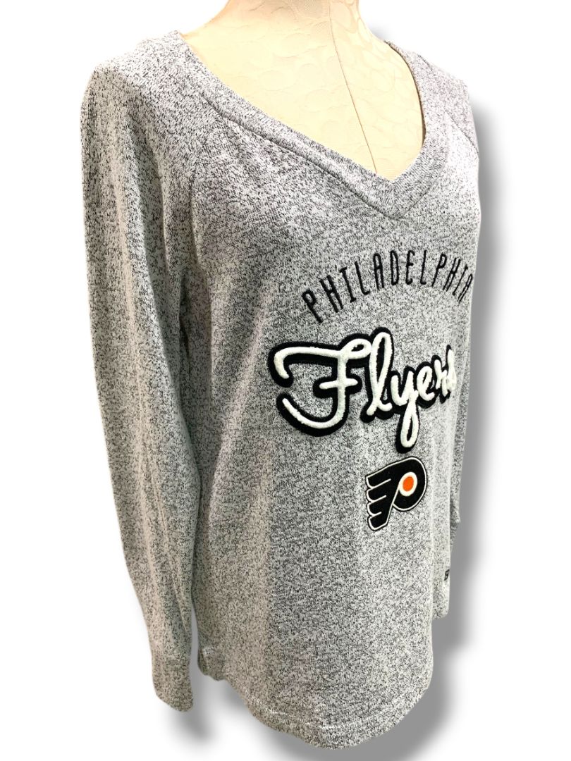 Medium CCM Womens NHL Philadelphia Flyers V-Neck Sweater Gray Marled Knit