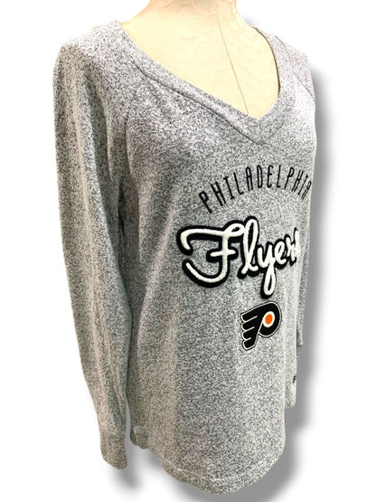 Medium CCM Womens NHL Philadelphia Flyers V-Neck Sweater Gray Marled Knit