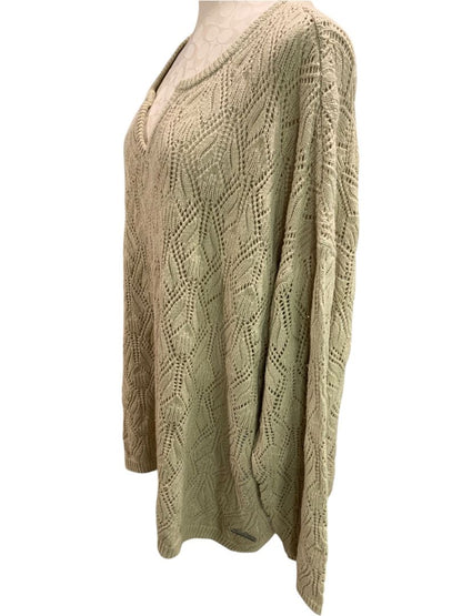 Size 3X peace love world Womens Taupe Loose Knit V-Neck Sweater