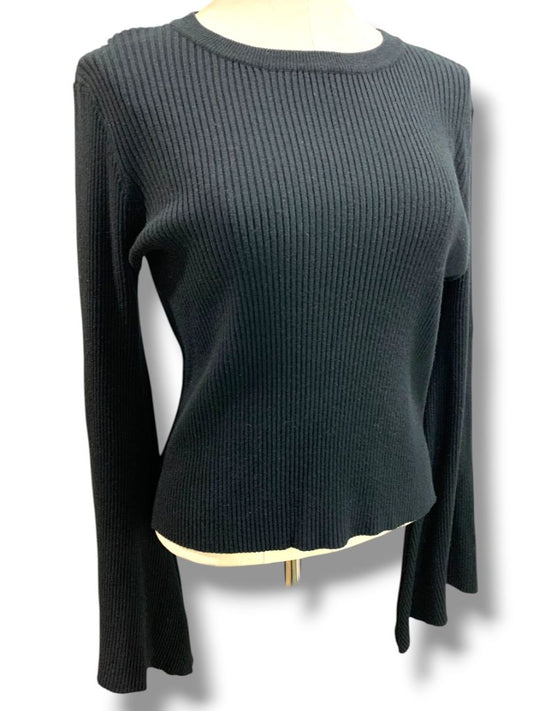 Medium Olivaceous Womens Cashmere Blend Black Ribbed Sweater Flare Sleeve