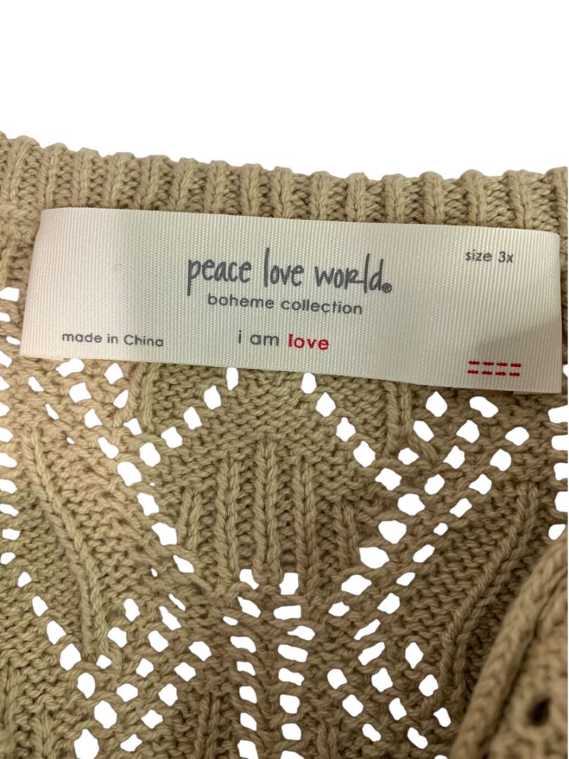 Size 3X peace love world Womens Taupe Loose Knit V-Neck Sweater