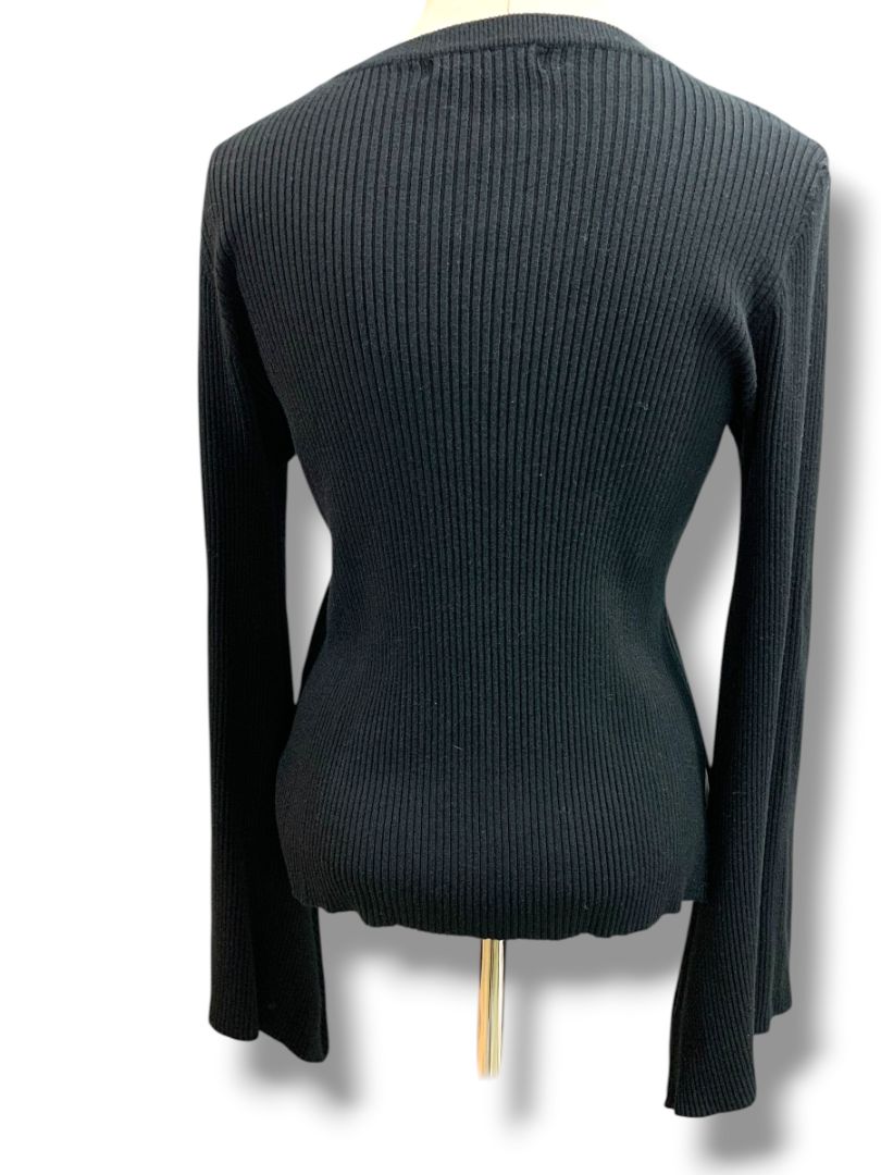 Medium Olivaceous Womens Cashmere Blend Black Ribbed Sweater Flare Sleeve