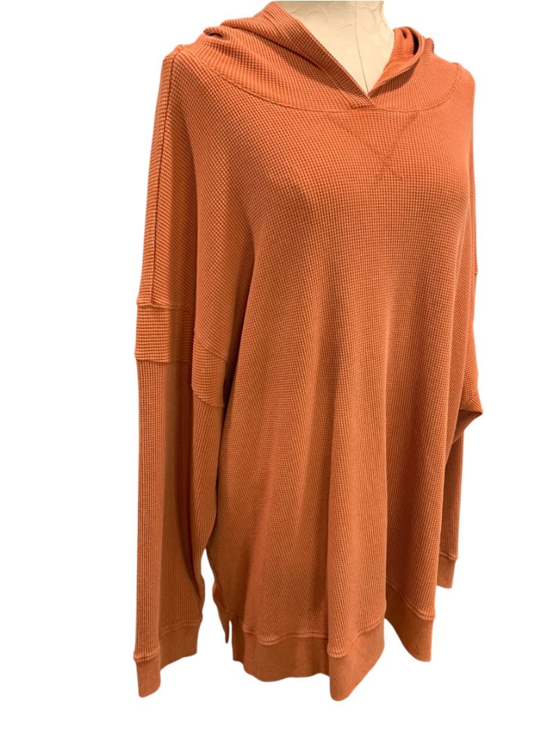 Size 3X Belle by Kim Gravel Womens Orange Waffle Weave Hoodie Pullover