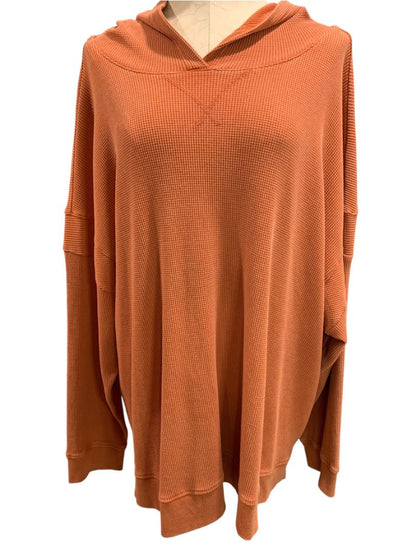 Size 3X Belle by Kim Gravel Womens Orange Waffle Weave Hoodie Pullover