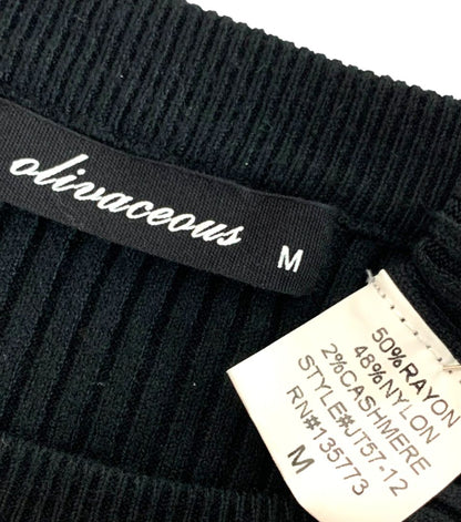 Medium Olivaceous Womens Cashmere Blend Black Ribbed Sweater Flare Sleeve