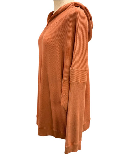 Size 3X Belle by Kim Gravel Womens Orange Waffle Weave Hoodie Pullover