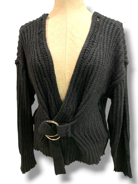 Small Mustard Seed Womens Black Cardigan Sweater O-Ring Buckle