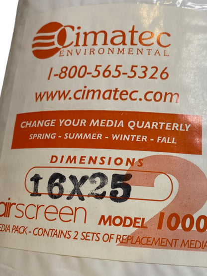 Cimatec Environmental airscreen Model 1000 2 Sets Media Pack 16 x 25 New
