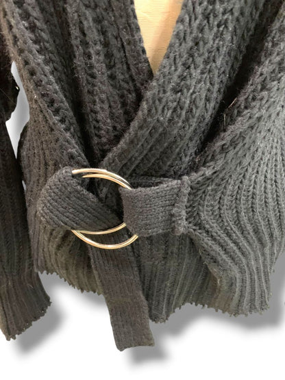 Small Mustard Seed Womens Black Cardigan Sweater O-Ring Buckle