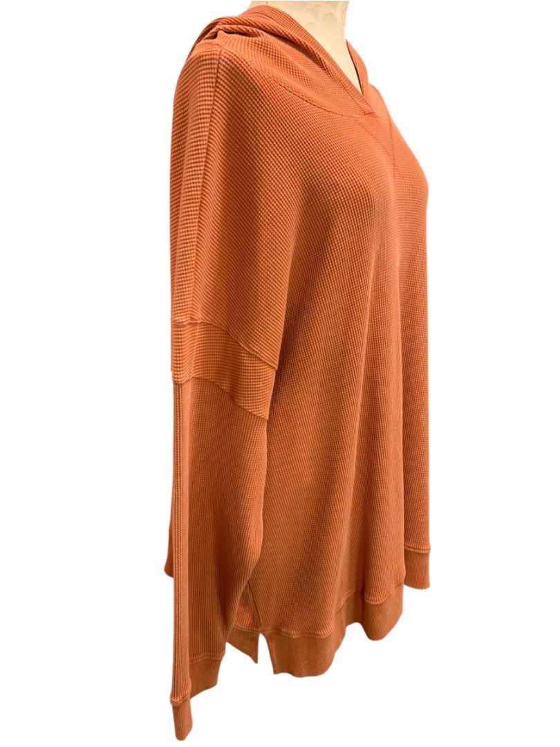 Size 3X Belle by Kim Gravel Womens Orange Waffle Weave Hoodie Pullover