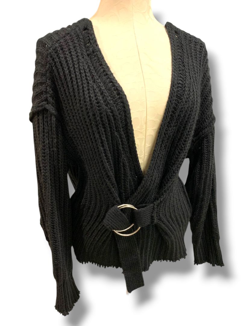 Small Mustard Seed Womens Black Cardigan Sweater O-Ring Buckle
