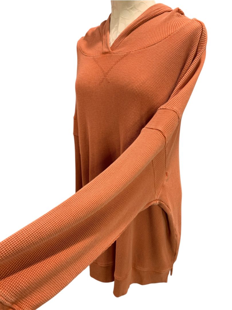 Size 3X Belle by Kim Gravel Womens Orange Waffle Weave Hoodie Pullover
