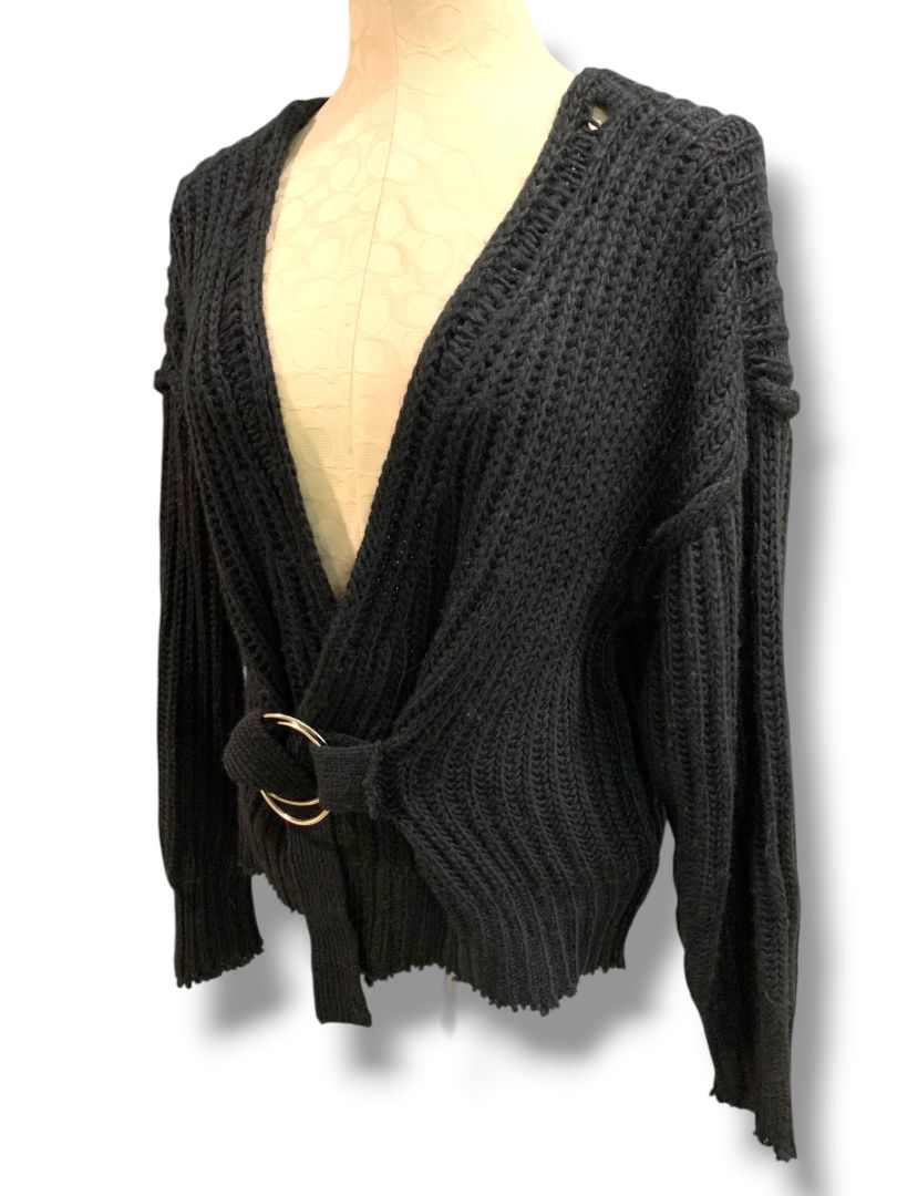 Small Mustard Seed Womens Black Cardigan Sweater O-Ring Buckle