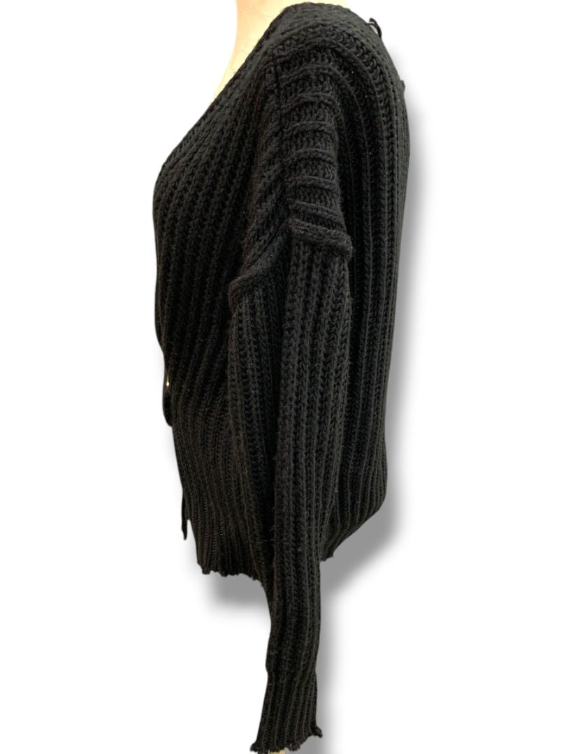 Small Mustard Seed Womens Black Cardigan Sweater O-Ring Buckle