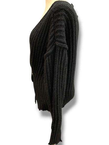 Small Mustard Seed Womens Black Cardigan Sweater O-Ring Buckle