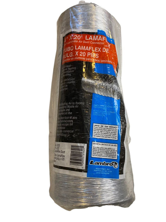 Lambro Lamaflex Foil Flexible Duct 4" x 20" No 620 New