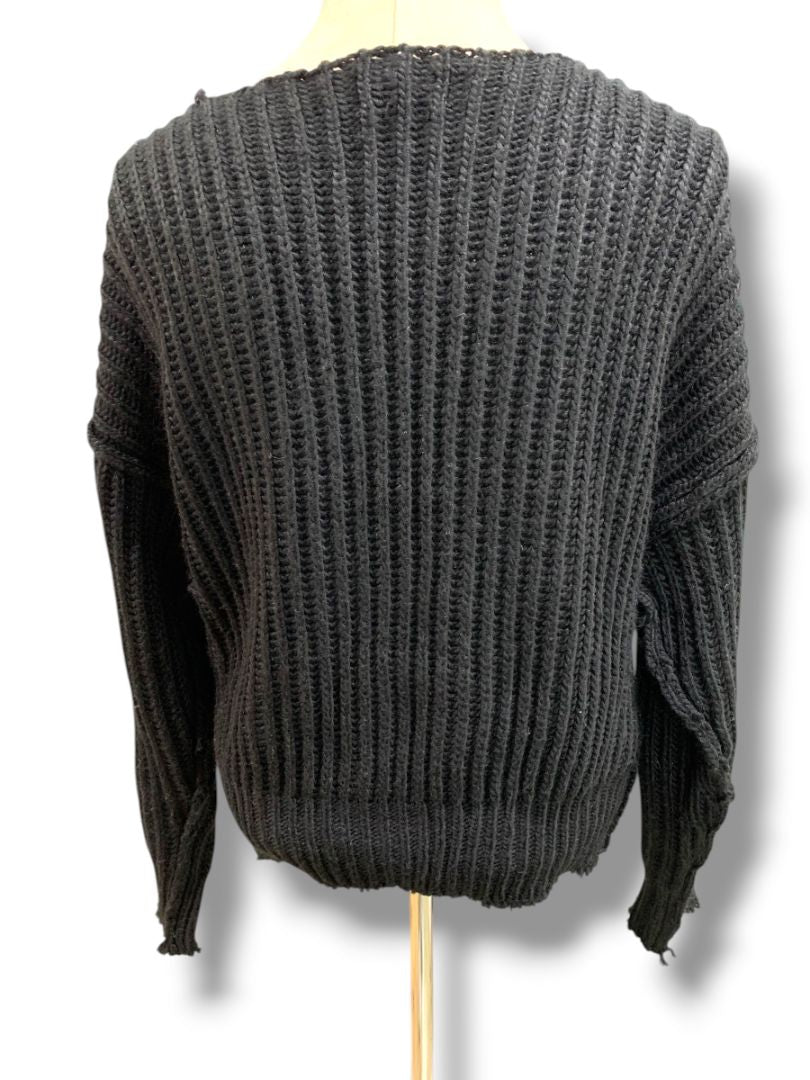 Small Mustard Seed Womens Black Cardigan Sweater O-Ring Buckle