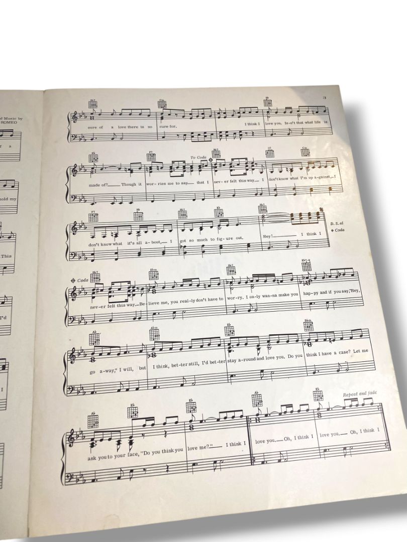 1970 I Think I Love You Sheet Music Tony Romeo Partridge Family Screen Gems