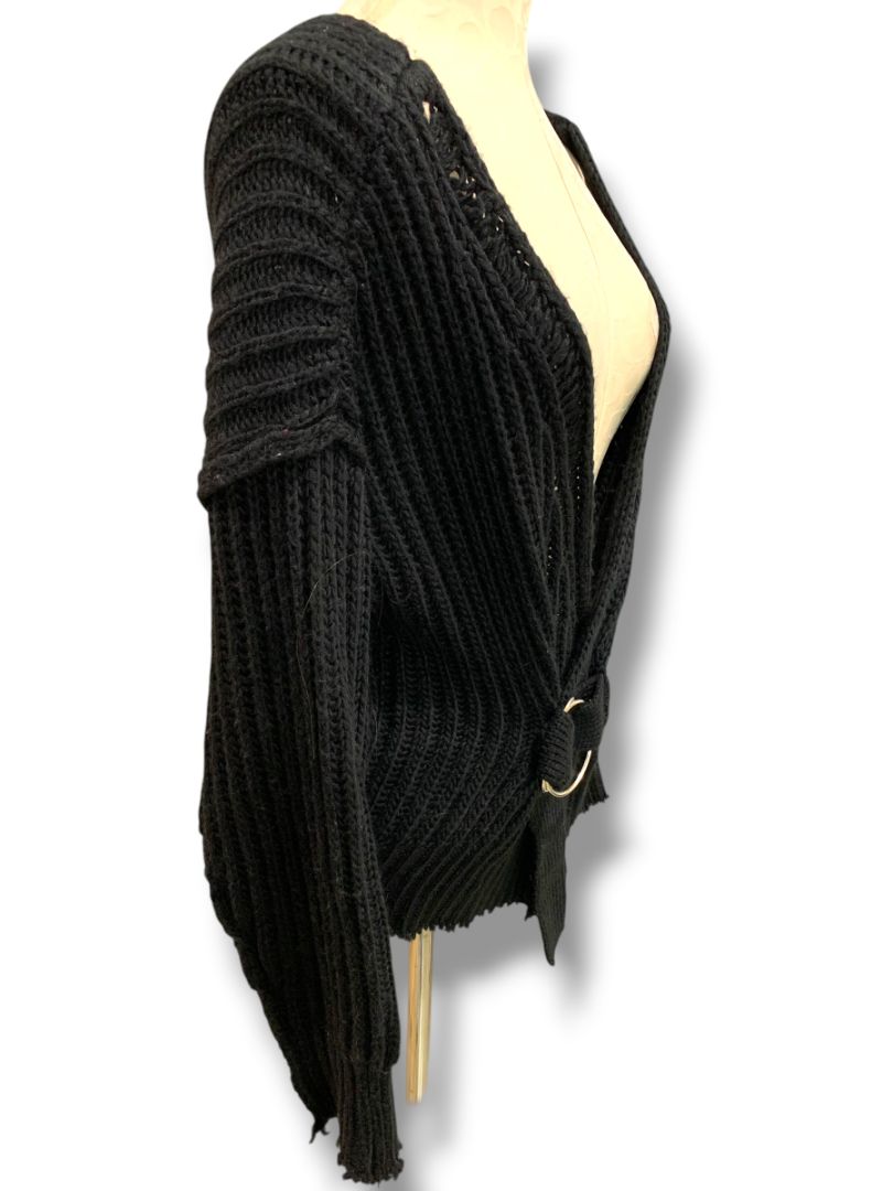 Small Mustard Seed Womens Black Cardigan Sweater O-Ring Buckle