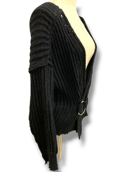 Small Mustard Seed Womens Black Cardigan Sweater O-Ring Buckle