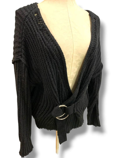 Small Mustard Seed Womens Black Cardigan Sweater O-Ring Buckle