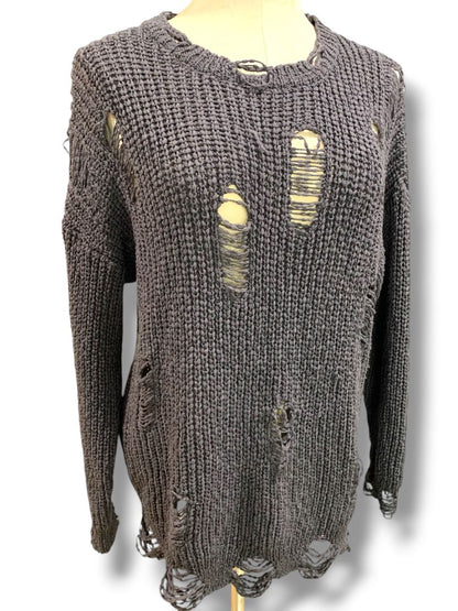 Medium Fantastic Fawn Womens Distressed Gray Chenille Sweater