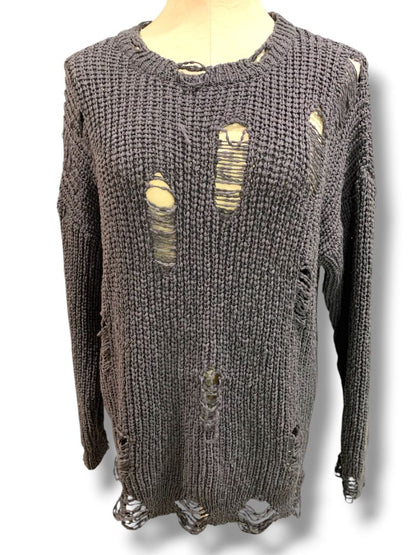 Medium Fantastic Fawn Womens Distressed Gray Chenille Sweater