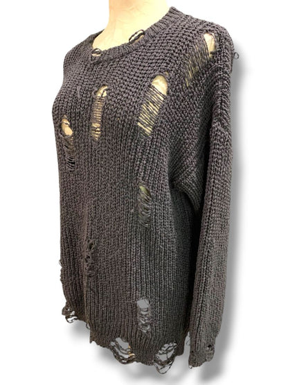 Medium Fantastic Fawn Womens Distressed Gray Chenille Sweater
