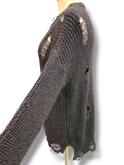 Medium Fantastic Fawn Womens Distressed Gray Chenille Sweater