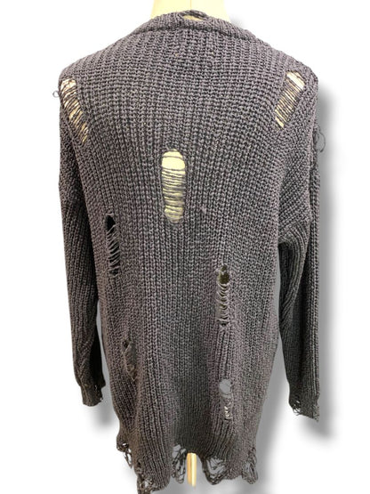 Medium Fantastic Fawn Womens Distressed Gray Chenille Sweater