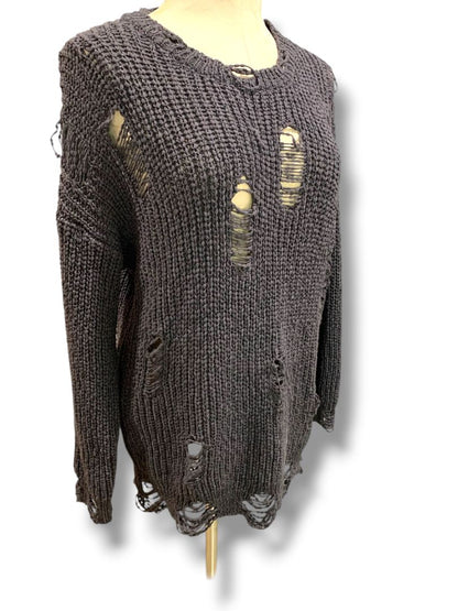 Medium Fantastic Fawn Womens Distressed Gray Chenille Sweater