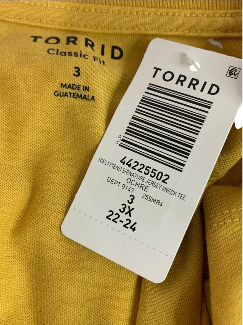 Size 3X Torrid Classic Fit New Womens Tshirt Gold Yellow V-Neck