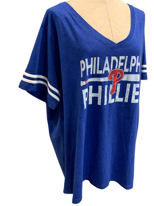 Size 4X Womens Blue Philadelpha Phillies V-Neck Tshirt Soft as a Grape