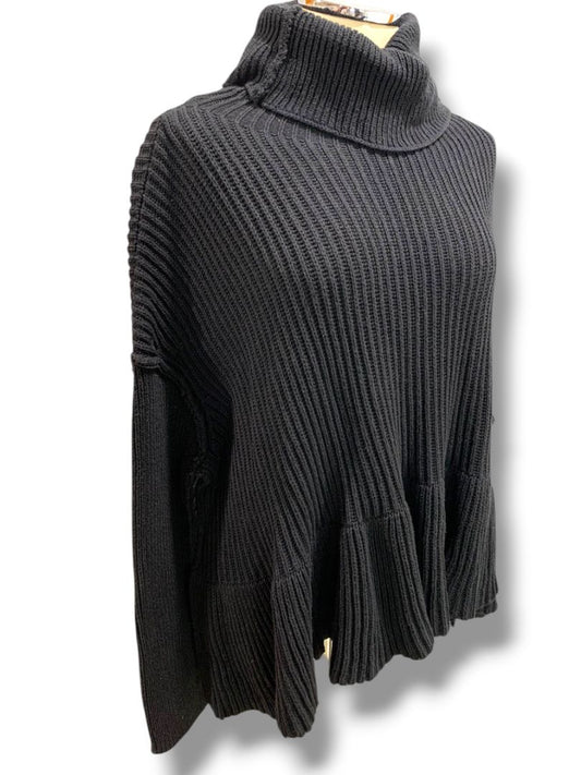 Medium Free People Womens Black Oversize Turtleneck Sweater Layer Cake