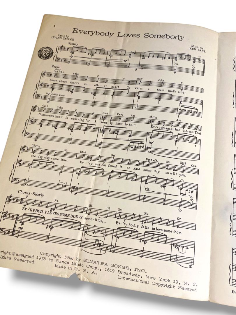 1958 Everybody Loves Somebody Sheet Music Taylor Lane Sands Music Dean Martin