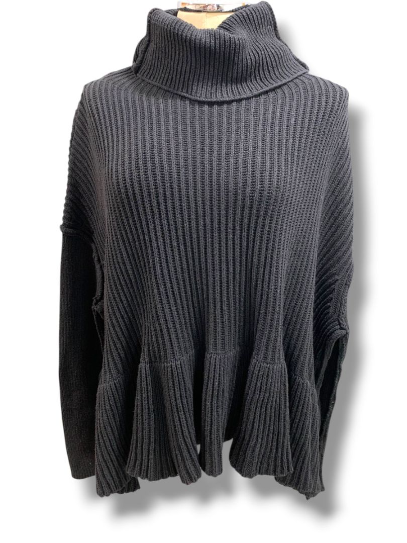 Medium Free People Womens Black Oversize Turtleneck Sweater Layer Cake