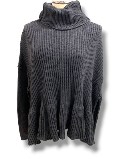 Medium Free People Womens Black Oversize Turtleneck Sweater Layer Cake