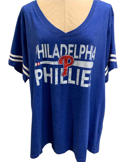 Size 4X Womens Blue Philadelpha Phillies V-Neck Tshirt Soft as a Grape