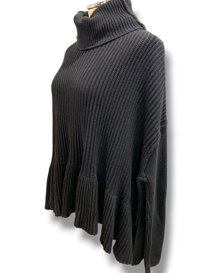 Medium Free People Womens Black Oversize Turtleneck Sweater Layer Cake