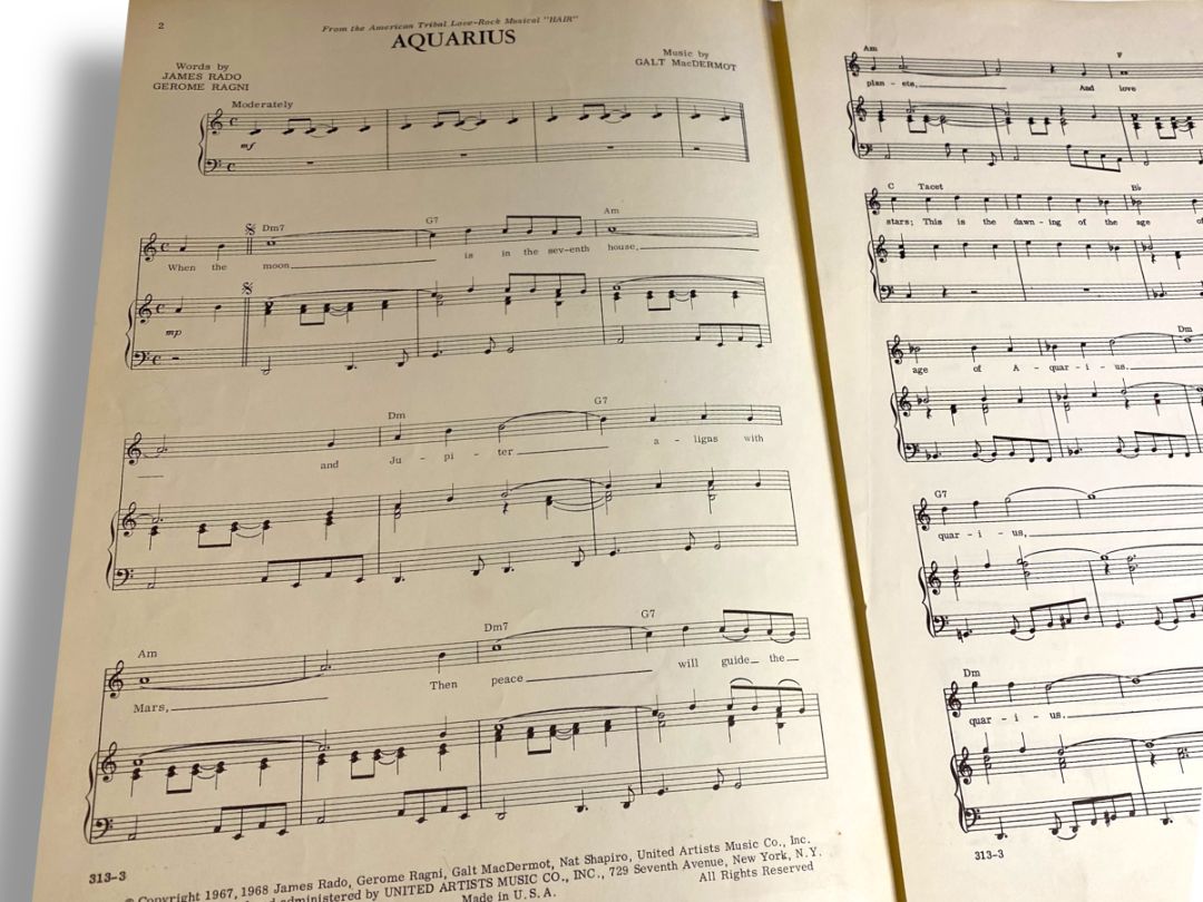 1968 Hair Aquarius Sheet Music United Artists Music C James Rado Gerome Ragni