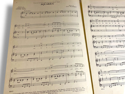1968 Hair Aquarius Sheet Music United Artists Music C James Rado Gerome Ragni