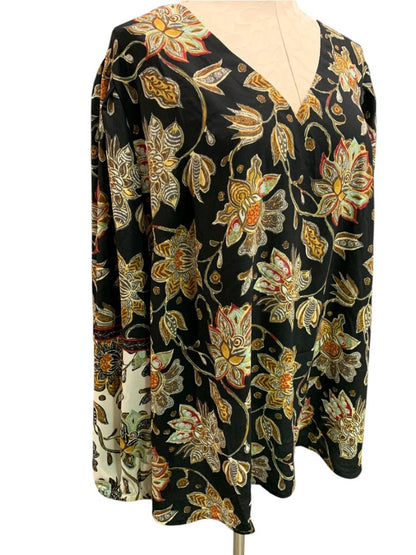 Size 3X Belle by Kim Gravel Boho Womens Pullover Blouse Retro Floral