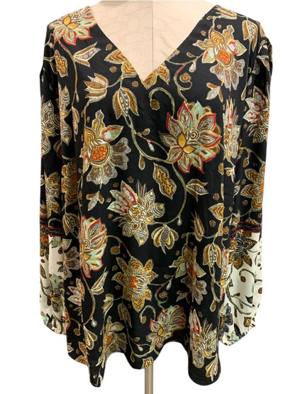 Size 3X Belle by Kim Gravel Boho Womens Pullover Blouse Retro Floral