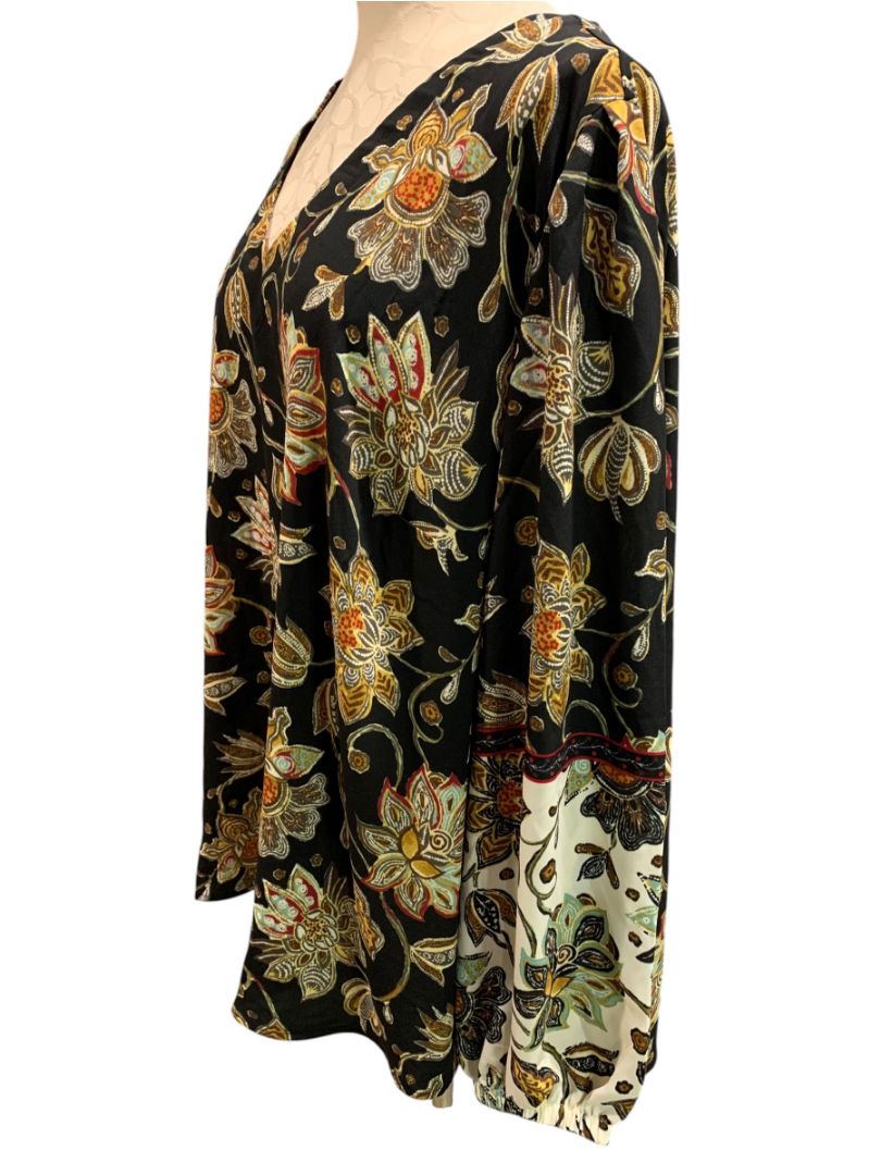 Size 3X Belle by Kim Gravel Boho Womens Pullover Blouse Retro Floral