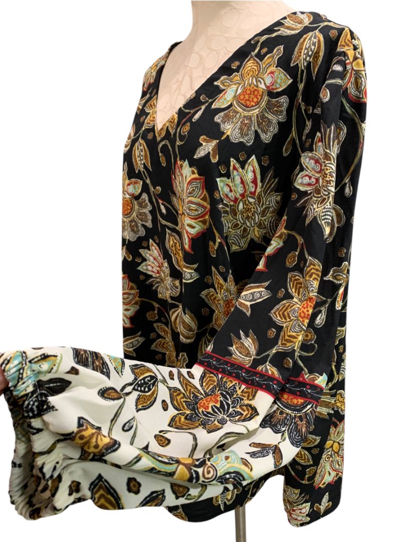 Size 3X Belle by Kim Gravel Boho Womens Pullover Blouse Retro Floral