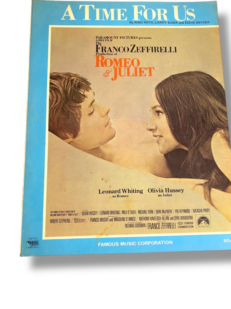 1968 Sheet Music A Time for Us Romeo & Juliet Nino Rota Larry Kusik Eddie Snyder