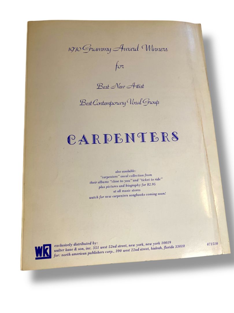 1971 Rainy Days and Mondays Sheet Music Carpenters Paul Williams Roger Nichols