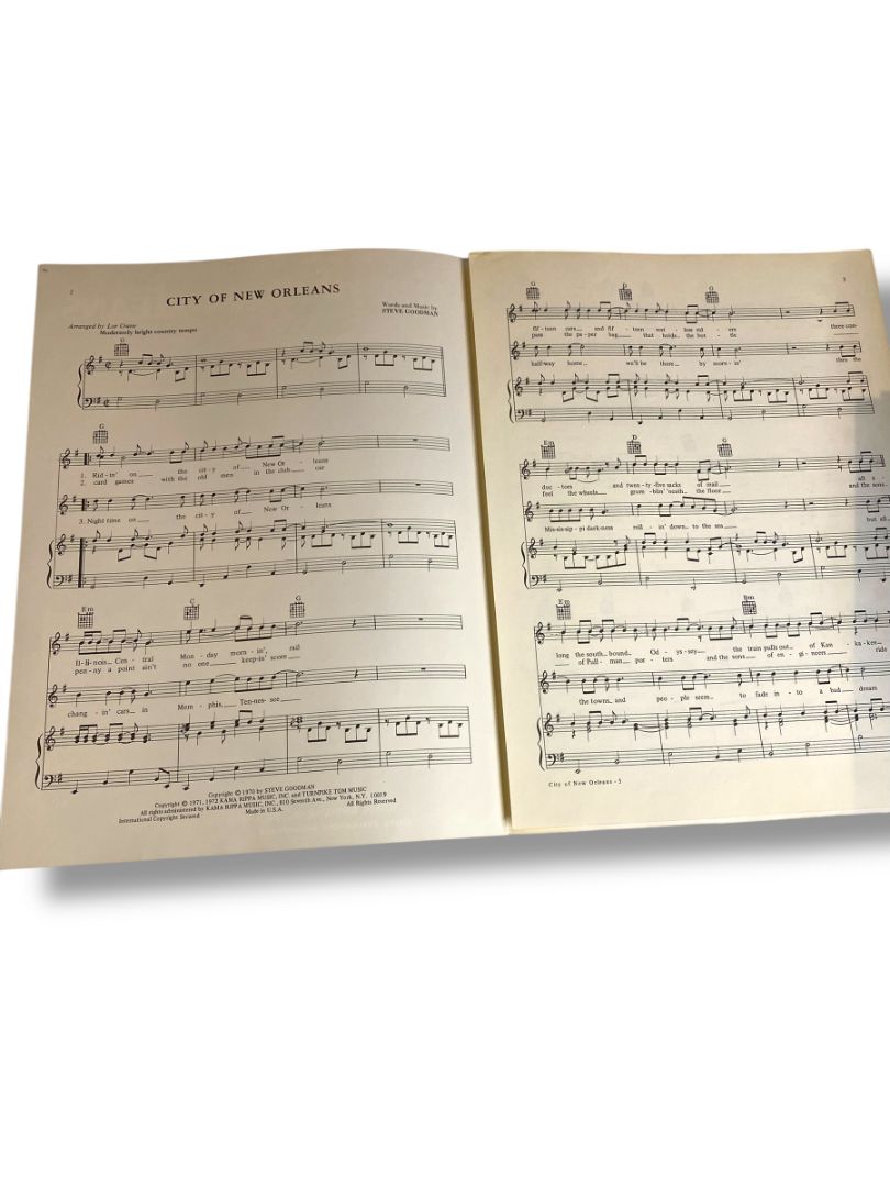 1971 Sheet Music City of New Orleans Arlo Guthrie Steve Goodman Kam Rippa