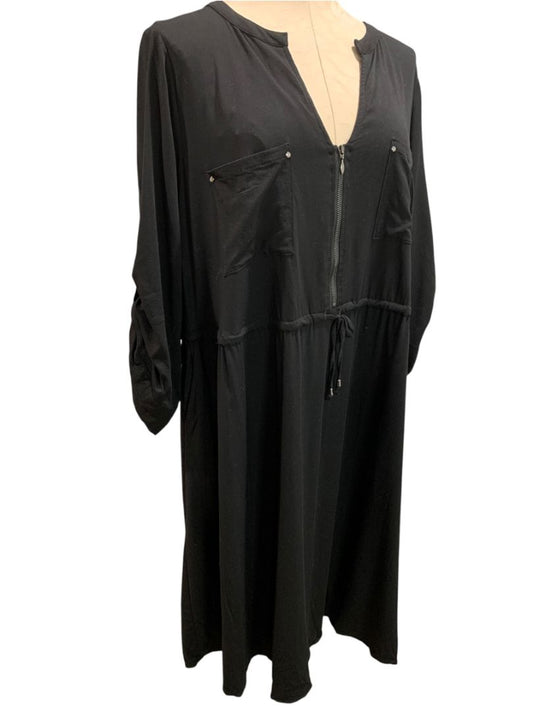 Size 3X Torrid Black Pullover Dress Drawstring Waist Pockets Roll Tab